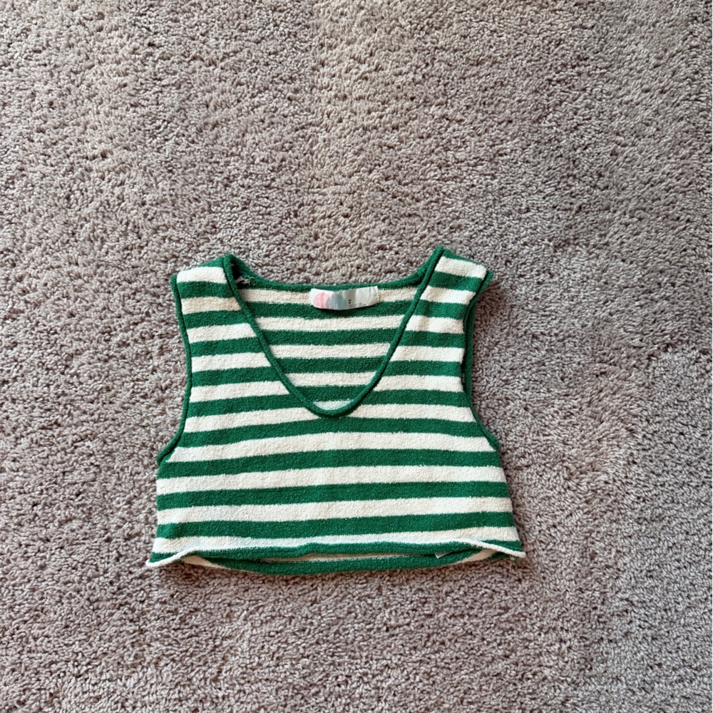 Green and Cream Striped Two-Piece Knit Set - Picture 3 of 3